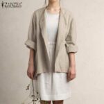 ZANZEA Áo Cardigan Nữ Dài Tay Hở Phía TrướcÁo Khoác Blazer Dân Tộc Cotton