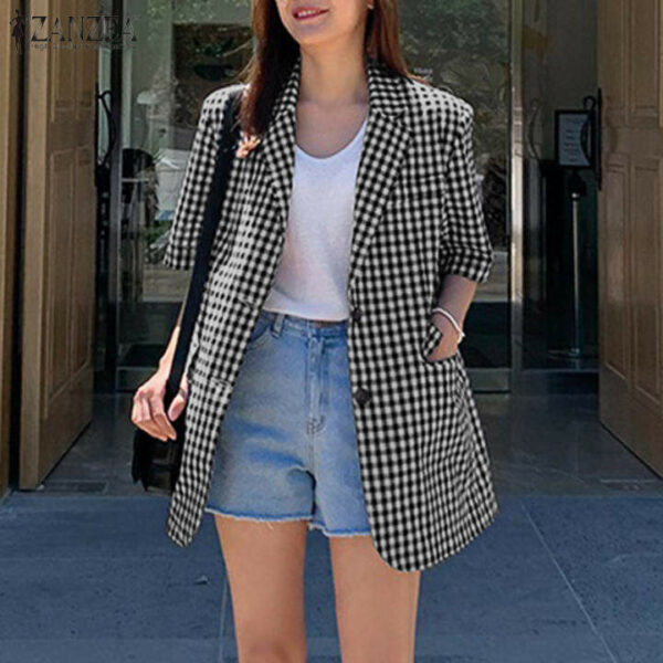 ZANZEA Áo Choàng Không Tay Mặc Thường Ngày Mùa Hè Cho NữÁo Khoác Kẻ Ca Rô Cộng Với Áo Khoác Thể Thao Phù Hợp Với