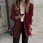 ZANZEA Áo Khoác Blazer Nữ Có Cúc Dài Tay Cổ Điển Phong Cách Hàn Quốc Áo Khoác Mặc Ngoài Thường Ngày Màu Trơn