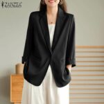 ZANZEA Áo Khoác Blazer Nữ Dài Tay Màu Trơn Thường Ngày, Áo Khoác Ngoài Có Nút Công Sở OL