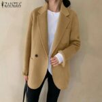 ZANZEA Áo Khoác Có Cúc Dài Tay Cho Nữ Áo Blazer Rộng Màu Trơn Hở Phía Trước Trang Trọng