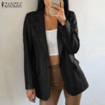 ZANZEA Bộ Com Lê Dài Tay Giả Da Cho Nữ Áo Blazer Trang Phục Trơn Có Nút Công Sở