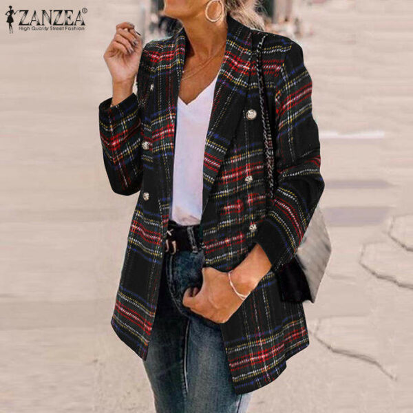 ZANZEA Bộ Đồ Blazer Dài Tay Cho Nữ Áo Choàng Kẻ Sọc Dáng Rộng Thường Ngày Áo Khoác Cardigan Áo Khoác Ngoại Cỡ