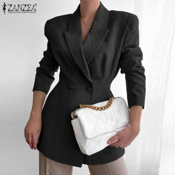 ZANZEA Trang Phục Công Sở Vừa Vặn Cho Nữ Trang Phục Blazer Áo Khoác Có Cúc Dài Tay Màu Trơn