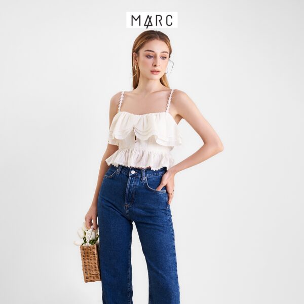 Áo 2 dây nữ MARC FASHION crop top bèo nhún viền ren hoa FALH0425 - Hình ảnh 2