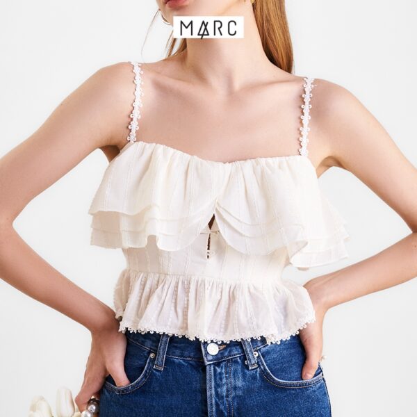 Áo 2 dây nữ MARC FASHION crop top bèo nhún viền ren hoa FALH0425 - Hình ảnh 4