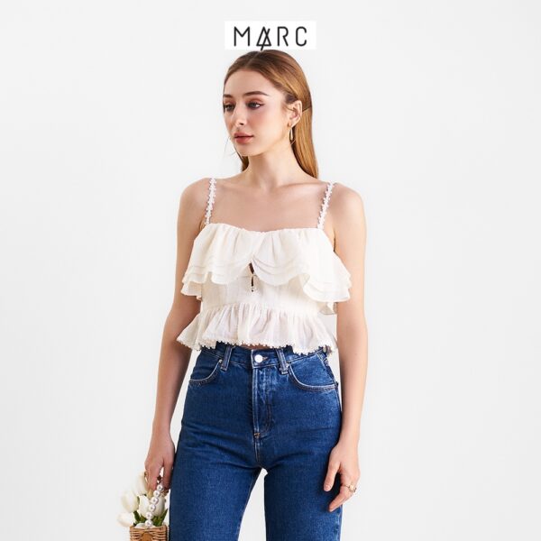 Áo 2 dây nữ MARC FASHION crop top bèo nhún viền ren hoa FALH0425 - Hình ảnh 3