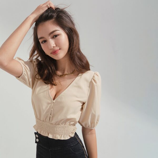 Áo cổ V cài nút ôm eo nữ Air Space 2210121017 - Hình ảnh 6