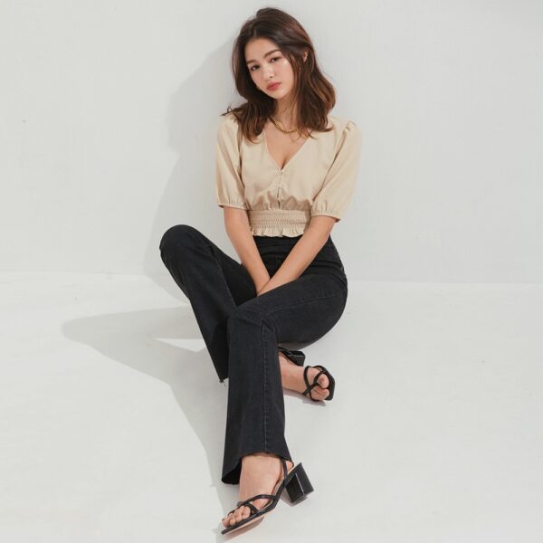 Áo cổ V cài nút ôm eo nữ Air Space 2210121017 - Hình ảnh 7
