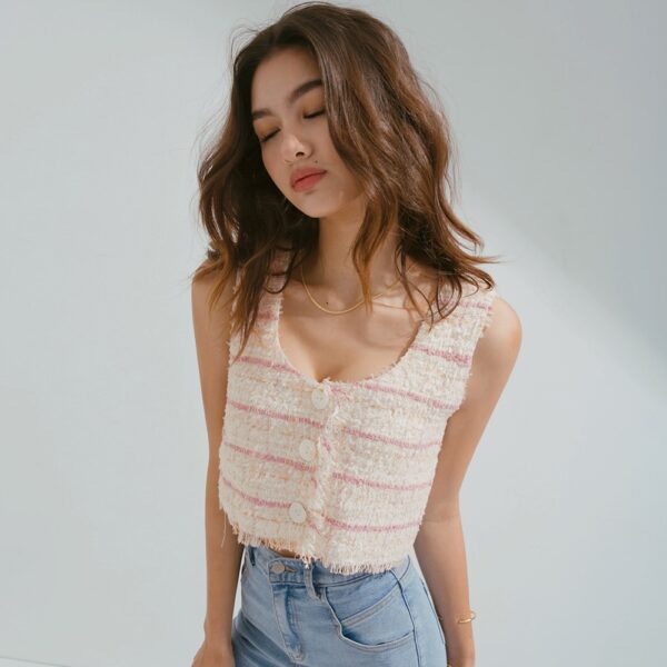 Áo croptop sát nách kẻ caro Tweed nữ Air Space 2210121027 - Hình ảnh 5