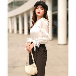 Áo croptop tay dài, Doly Top LUCETFASHION, áo kiểu nữ