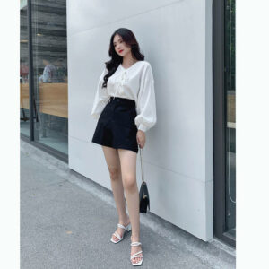 Áo croptop tay phồng form rộng, đan dây braided shirt LUCETFASHION, áo kiểu nữ tay dài