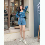 Áo hoa nhí tay phồng, LUCETFASHION Remy Top, áo croptop kiểu