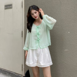Áo kiểu nữ bánh bèo, voan tay phồng Nina Top LUCETFASHION, áo kiểu nữ dễ thương