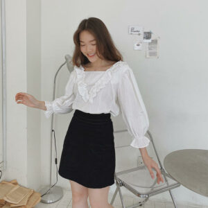 Áo kiểu nữ cổ vuông, Lamie Blouse LUCETFASHION, áo kiểu bánh bèo