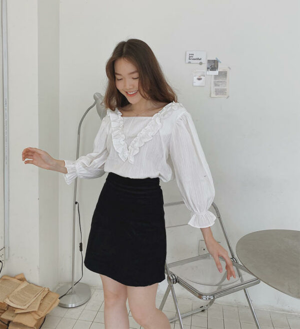 Áo kiểu nữ cổ vuông, Lamie Blouse LUCETFASHION, áo kiểu bánh bèo