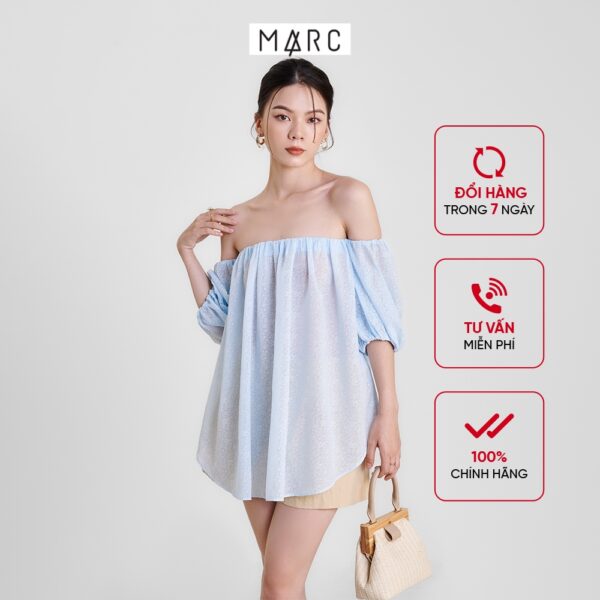 Áo kiểu nữ MARC FASHION cotton hoa trễ vai vạt bầu CBLH0413