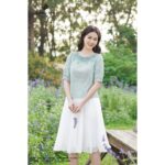 Áo nữ thiết kế Hong Vic boil xanh ngọc thêu chân SM333