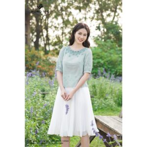 Áo nữ thiết kế Hong Vic boil xanh ngọc thêu chân SM333