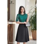 Áo nữ thiết kế Hong Vic ren xanh lục bảo SM355