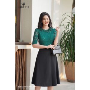 Áo nữ thiết kế Hong Vic ren xanh lục bảo SM355