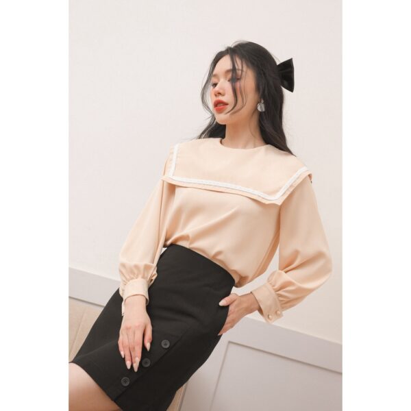 Áo Sơ mi cổ thủy thủ MOMOCO măng séc dài tay kem be trẻ trung M2886 - Hình ảnh 2
