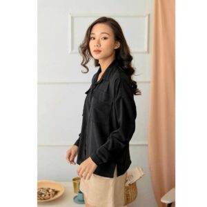 Áo sơ mi đen lụa Lucet Fashion