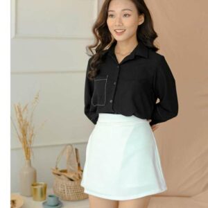 Áo sơ mi đen nữ, chỉ nổi LUCETFASHION, áo sơ mi kiểu nữ