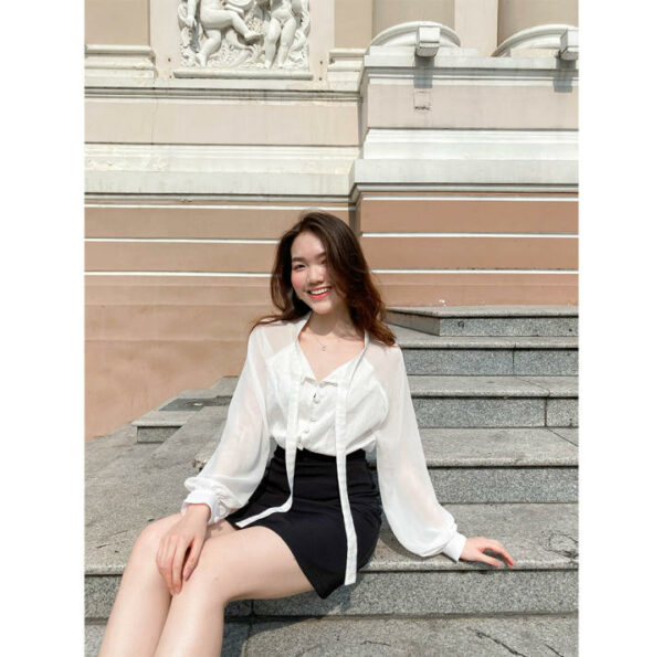 Áo sơ mi kiểu nữ, tay phồng LUCETFASHION Kimi Shirt, áo kiểu hàn quốc