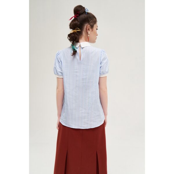 Áo sơ mi nữ basic thô sọc xanh phối cổ trắng tay bo 2AO2006 ADORE DRESS - Hình ảnh 2