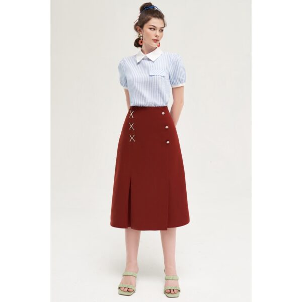 Áo sơ mi nữ basic thô sọc xanh phối cổ trắng tay bo 2AO2006 ADORE DRESS - Hình ảnh 3