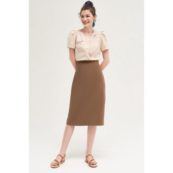 Áo sơ mi nữ karo nhí vàng kem thêu chuồn chuồn 2AO1021 ADORE DRESS - Hình ảnh 3