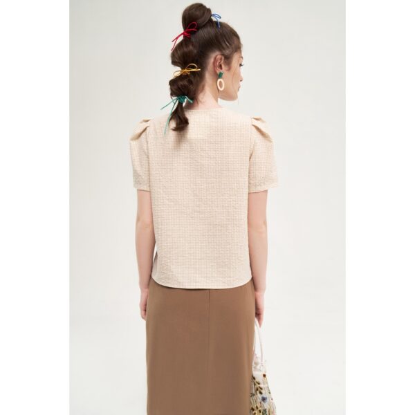 Áo sơ mi nữ karo nhí vàng kem thêu chuồn chuồn 2AO1021 ADORE DRESS - Hình ảnh 5