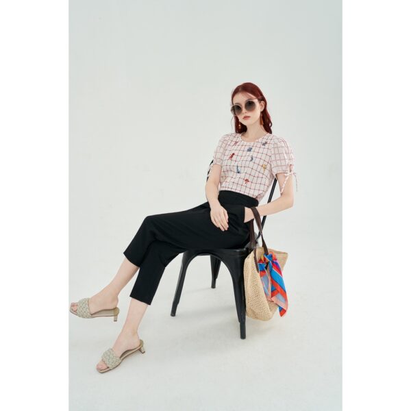 Áo sơ mi nữ thô kẻ karo đỏ thêu họa tiết biển 2AO2020 ADORE DRESS - Hình ảnh 4