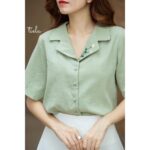 Áo sơ mi thêu hoa cúc tay ngắn TIELA – Áo sơ mi công sở Daisy Shirt