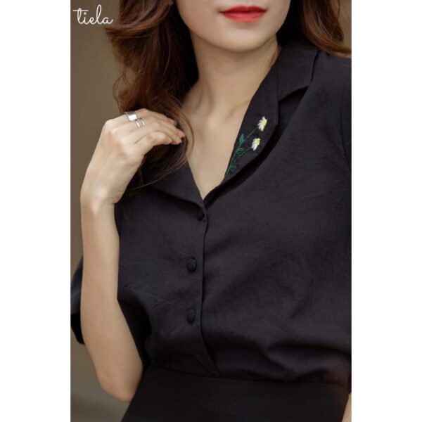 Áo sơ mi thêu hoa cúc tay ngắn TIELA - Áo sơ mi công sở Daisy Shirt - Hình ảnh 5