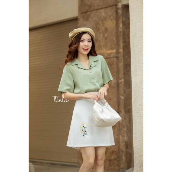 Áo sơ mi thêu hoa cúc tay ngắn TIELA - Áo sơ mi công sở Daisy Shirt - Hình ảnh 6