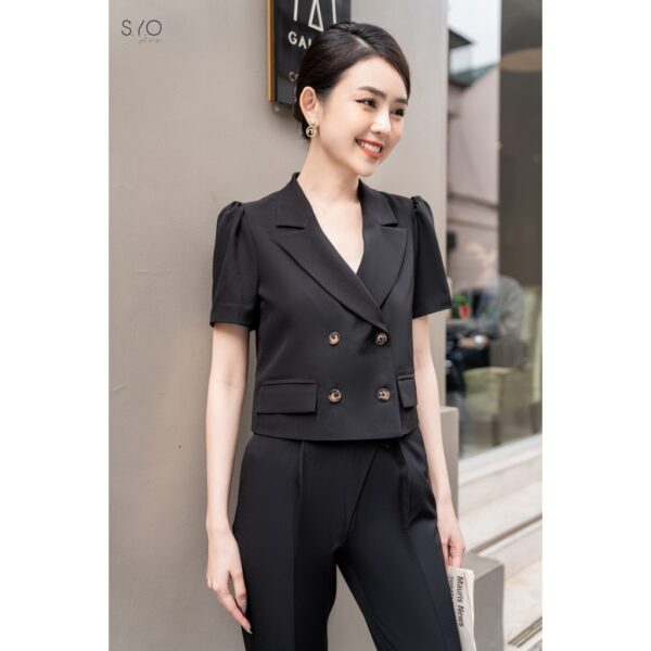 Áo suông cổ 2 ve cách điệu vai bồng B3004-22 - Ảnh 2