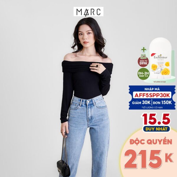 Áo thun nữ MARC FASHION gân tay dài trễ vai FALH0409