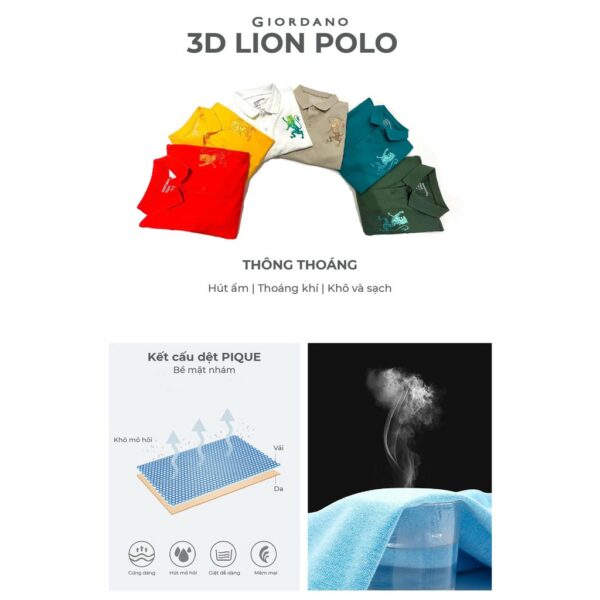 Áo Thun Nam Polo Logo Sư Tử Giordano 01018222 - Ảnh 2