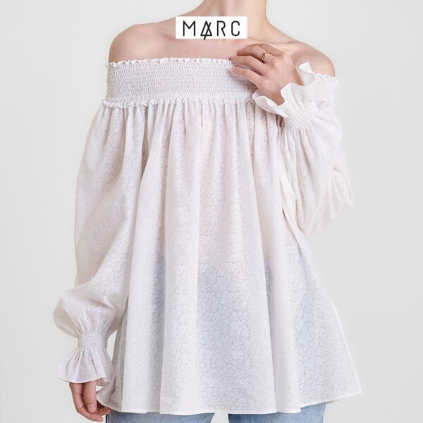 Áo trễ vai nữ MARC FASHION tay dài form suông smocking vai CBLH0414 - Hình ảnh 3
