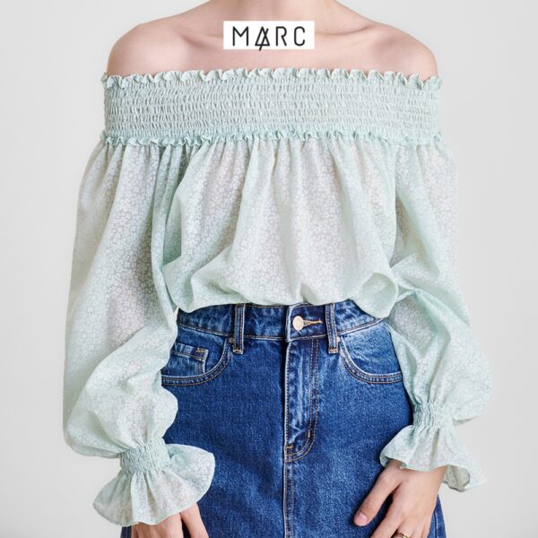 Áo trễ vai nữ MARC FASHION tay dài form suông smocking vai CBLH0414 - Hình ảnh 5