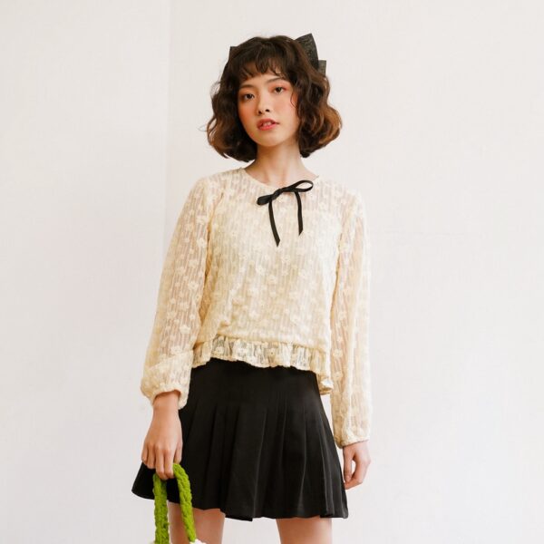 BLEUBIRD Áo ren buộc nơ NANAKO TOP - Hình ảnh 2