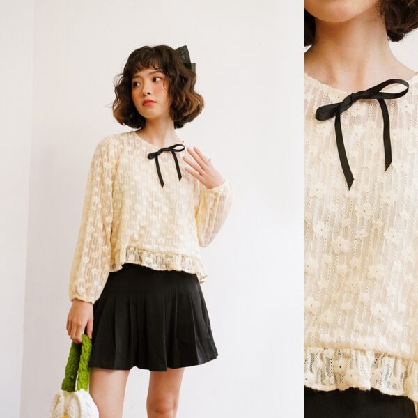 BLEUBIRD Áo ren buộc nơ NANAKO TOP - Hình ảnh 4