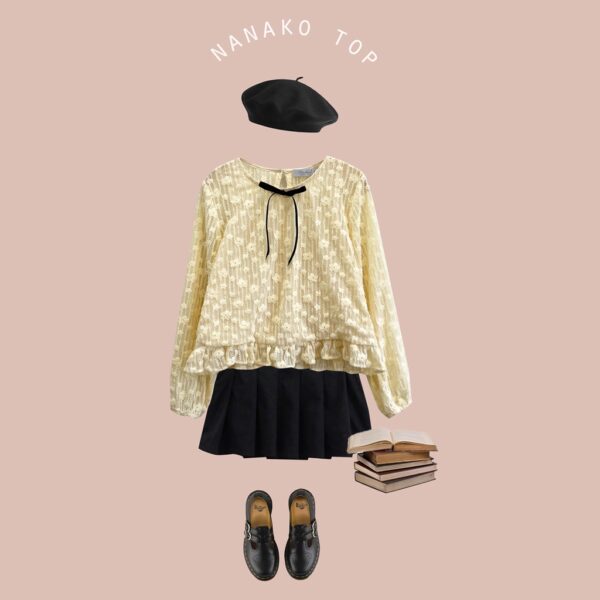 BLEUBIRD Áo ren buộc nơ NANAKO TOP - Hình ảnh 7