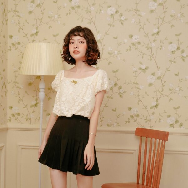 BLEUBIRD Áo ren croptop dáng bí đính nơ len móc NOBARA TOP - Hình ảnh 2