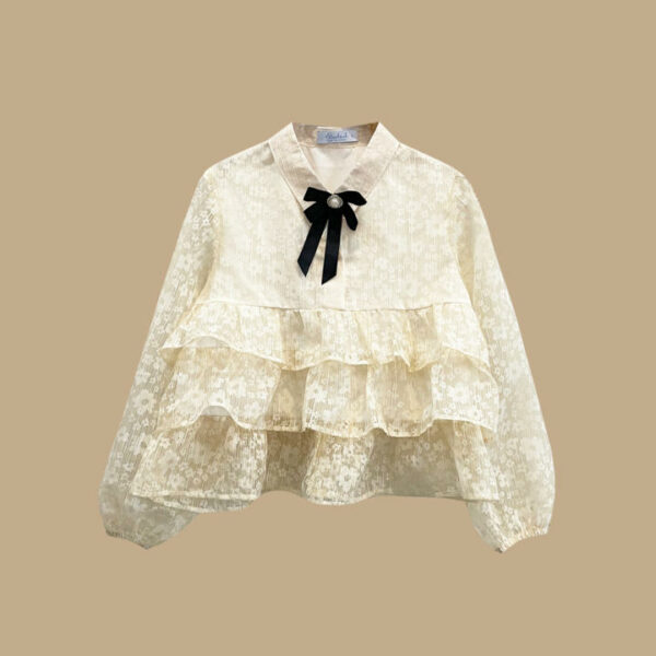 BLEUBIRD Áo voan organza in hoa rúm bèo tầng YURI SHIRT tặng kèm nơ cài
