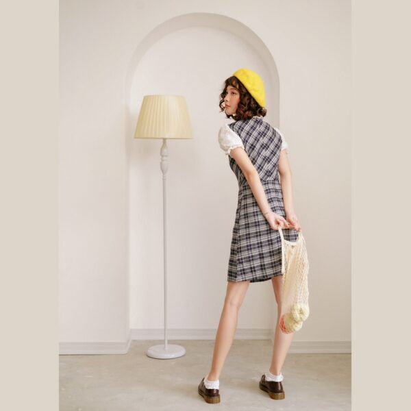 BLEUBIRD Váy caro phối vải cotton thêu dáng A REGINA DRESS - Hình ảnh 4