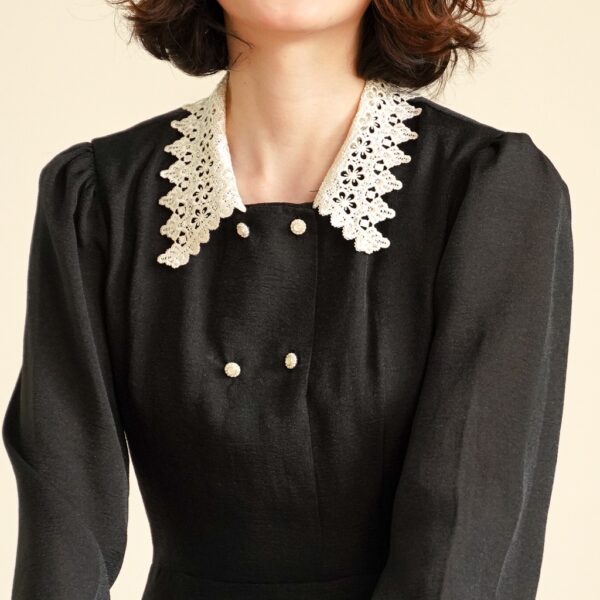 BLEUBIRD Váy dáng A tơ nhũ đen phối cố ren NOIR DRESS - Hình ảnh 6
