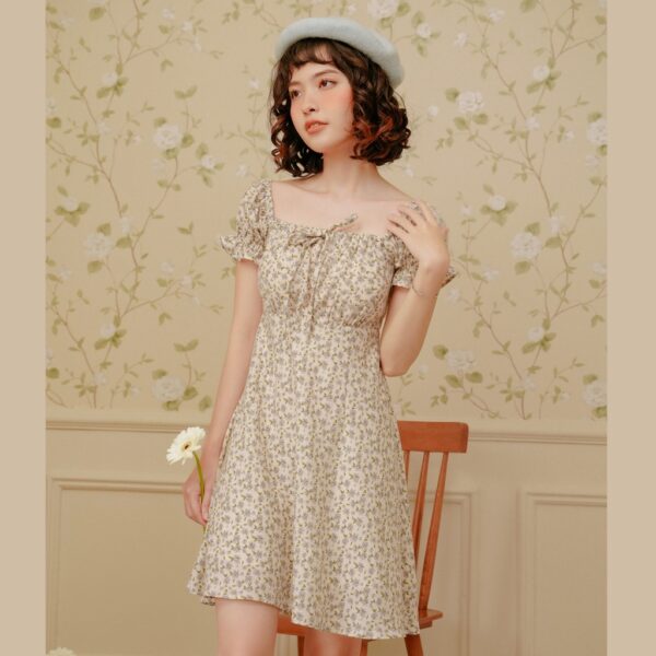 BLEUBIRD Váy vải sợi cotton hoa nhí dáng xoè rút dây ALISA DRESS - Hình ảnh 2
